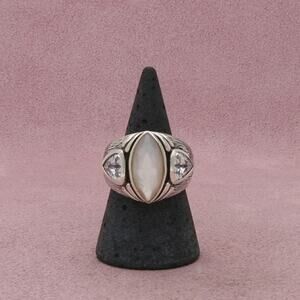 silpada sterling silver mother of pearl & cz r2808 ring size 7.75